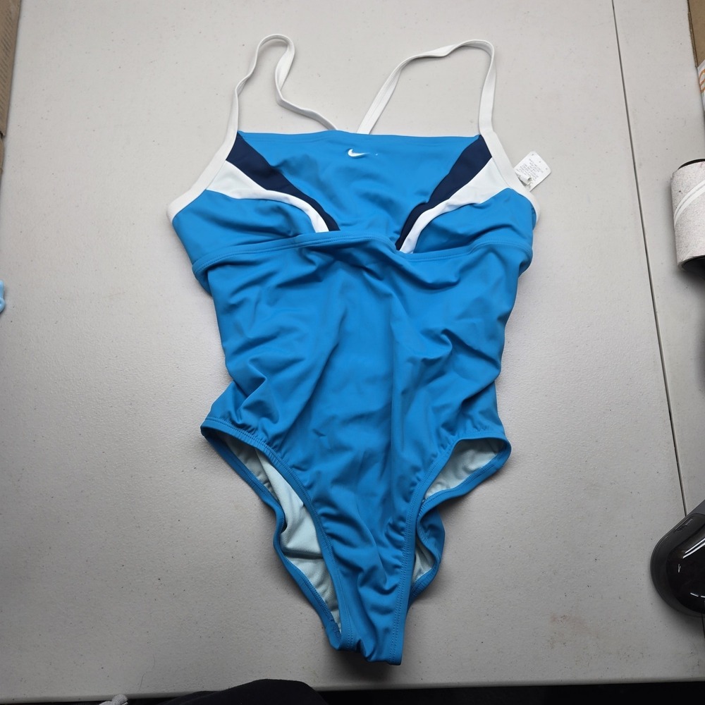 Nike Women‎ One Piece Swimsuit 12 Blue Colorblock Spaghetti